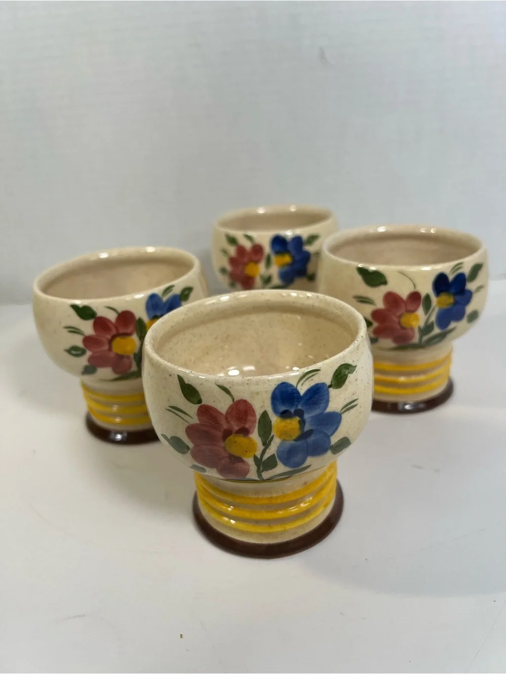 Vintage Goebel W Germany Floral Footed Cups Goblets Set of 4 Ceramic